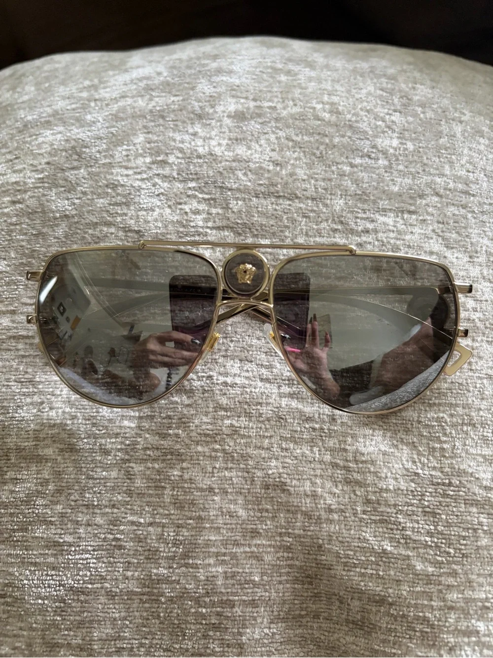 Versace Unisex Gold Frame Aviator Sunglasses with Grey Lenses